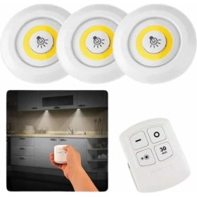 Resim Dolap Işığı Mutfak Rafı Işığı Uzaktan Kumandalı 3 Lü Spot LED Lamba 