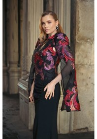 Resim Crystalia Lauren Dress Krep Ve Jakar Kumaş Özel Tasarım - Siyah Siyah 