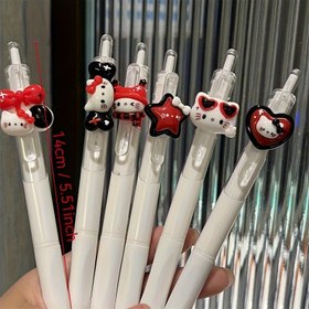 Resim 6'lı Sanrio Hello Kitty plastik jel kalem seti, rastgele desenli, sevimli çizgi film uçlu ve 0.5mm hızlı kuruyan ucu ile ofis kullanımı veya hediye için ideal 