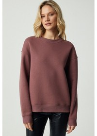 Resim Grimelange Vaneltına Kadın Organik Pamuklu Yumuşacık İçi Polarlı Yuvarlak Yakalı Mürdüm Sweatshirt Mürdüm 