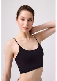 Resim Cottonhill Siyah Pamuklu İnce Askılı Kadın Crop Top Büstiyer Siyah 