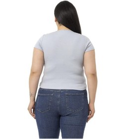 Resim Disentis Büyük Beden Yarım Kollu Göğüste Bağcık Detaylı Kaşkorse Gri Body-gri Gri 
