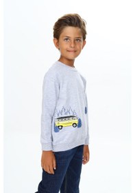 Resim Toontoy Kids Toontoy Erkek Çocuk Relax Fit Bisiklet Yaka Hafif Düşük Omuz Baskılı Sweatshirt - 2 İplik Gri Melanj 