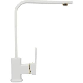 Resim Sardıcı Beyaz Gold Detaylı Kare Mutfak Eviye Bataryası Ağır Gövde Çift Su 