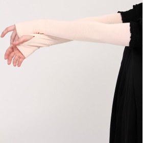 Resim Parmak Geçmeli 45cm Likralı Penye Kolluk 1 Çift Pudra 