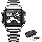 Resim Hanyang Gümüş Siyah 2021 Lıge En Lüks Marka Moda Erkekler Dijital Saat Spor Saatler Su Geçirmez Elektronik Kol Saati Erkek Darbeye Dayanıklı Chronograph (Yurt Dışından) 