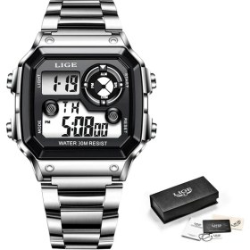 Resim Hanyang Gümüş Siyah 2021 Lıge En Lüks Marka Moda Erkekler Dijital Saat Spor Saatler Su Geçirmez Elektronik Kol Saati Erkek Darbeye Dayanıklı Chronograph (Yurt Dışından) 