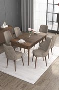 Resim Canisa Concept Noa Serisi 80x132 Açılabilir Mdf Barok Ahşap Desen Masa Takımı Ve 6 Cappucino Sandalye 