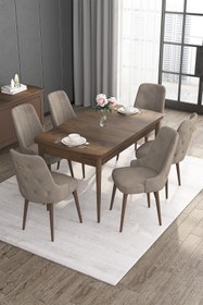 Resim Canisa Concept Noa Serisi 80x132 Açılabilir Mdf Barok Ahşap Desen Masa Takımı Ve 6 Cappucino Sandalye 