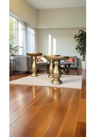 Resim Altın Varak Renk Ahşap Yan Sehpa 3 Lü Mantar Sehpa Seti Bej 