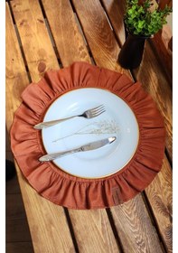 Resim Lizbon Keten Yuvarlak Fırfırlı 2 Li Vintage Amerikan Servis Kiremit 40x40 