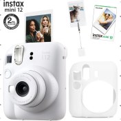 Resim Fujifilm Instax Mini 12 Beyaz Fotoğraf Makinesi - 10'lu Film - Kıskaçlı Resim Standı ve Silikon Kılıf Seti 