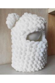 Resim BurDen Dekoratif Ürünler & Tasarım Şık Beyaz Puffy Kar Maskesi, Yumuşacık, Bere ve Boyunluk Tasarım, Şapka, Kış, Bere,Balaclava 