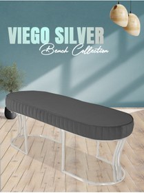 Resim Gazzini furniture Viego Silver Striped Bench Lüks Metal Gümüş Ayak, Chester Model Yatak Ucu Gri Puf 