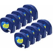Resim Puun Dymo Muadil Letratag Bant 91202 (91332 91222 59423) Sarı Plastik Etikete Siyah 4m x 12MM 10 Adet 