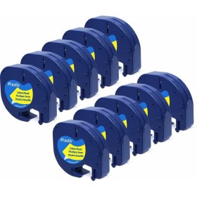 Resim Puun Dymo Muadil Letratag Bant 91202 (91332 91222 59423) Sarı Plastik Etikete Siyah 4m x 12MM 10 Adet 