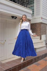 Resim aytenli Lastikli Bel S XL Bedene Kadar Uyumlu Standart Beden Maxi Boy Kraş Etek 