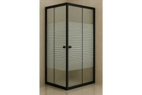 Resim Durul Duşakabin Kare Siyah Profil Çizgili Cam 