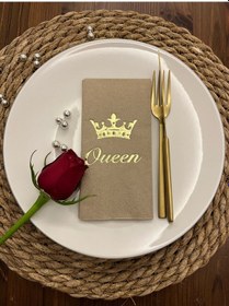 Resim Gold Yaldızlı Kraft Queen Taç Detaylı Peçete 16 Adet 