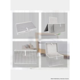 Resim Gri ve Beyaz Çizgili Çok Amaçlı Kutu, Pratik ve Şık Saklama Çözümü 