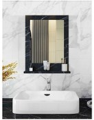 Resim Safir Stil 60x45 Siyah Raflı Banyo Aynası Siyah 