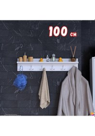 Resim Modilayn Kedi Serisi 6 Lı Banyo Askısı Seti 96,4x18 Cm 18 Kancalı Raflı Düzenleyici Yer Tasarrufu Beyaz 