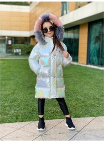 Resim Quzucuk Kids 3 Çınar Kız Çocuk Petrol Beyaz Uzun Şişme Mont Bej 