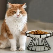 Resim 2 Parça Set (1 Adet Raf + 1 Adet Kase) Yüksek Yükseltilmiş Seramik Kedi Kabı, Kolay Temizlenebilir 1 Adet Yükseltilmiş Seramik Kedi Mama Kabı - Kediler İçin Taşmaz Evcil Hayvan Kabı - Dayanıklı 