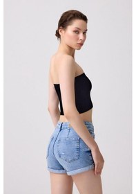 Resim Cottonhill Premium - Kadın Siyah Seamless Straplez Crop Top Büstiyer Siyah 