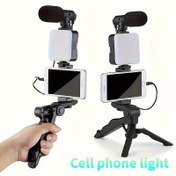 Resim Tripodlu Video Bloglama Kiti - LED Işık, Mini Shotgun Mikrofon, Telefon Tutucu ve 3 Adet AAA Pil ile Çalışan Tasarım (Piller Dahil Değildir), Açık Hava Canlı Yayınlar, Video Görüşmeler ve Vlog İçin Mükemmel; Noel, Cadılar Bayramı, Sevgililer Günü Hediyeleri için İdeal 