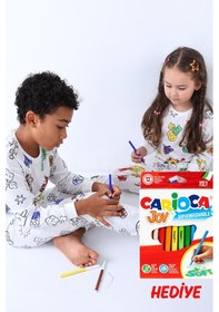 Resim Zuzunga En Sevimli Figürler Özel Kalemi İle Boyanabilir Çocuk Pijama Takımı 12'li Kalem Seti Hediye Beyaz1 Beyaz 