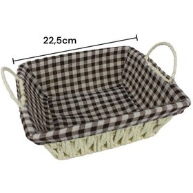 Resim Hasır Rattan Ekmeklik Ekmek Sepeti Kare Ekose Kumaşlı Krem 