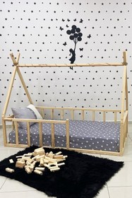 Resim MiniWood Markaawm Montessori Yatak Doğal Çam Bebek Ve Çocuk Karyola Apaçi 