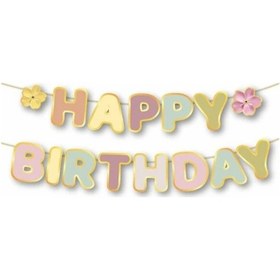 Resim Dekoratif Asmalı Banner Happy Birthday Makaron Renklerde Lüks Karton Yazı +3 