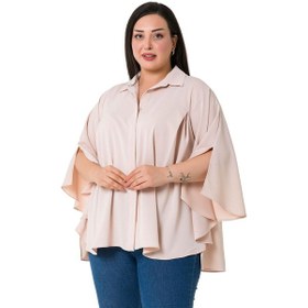 Resim Büyük Beden Pelerin Kollu Gizli Patlı Pilikaşe Detaylı Pudra Gömlek-pudra Pudra 