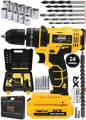 Resim Assur ASR026 12V Çift Akülü Vidalama Darbeli Şarjlı Matkap Sarı 