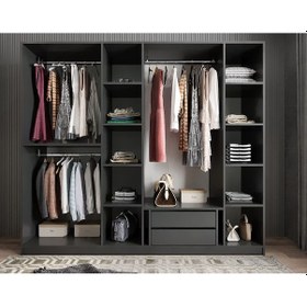 Resim Cartel 6 Kapaklı Çekmeceli Gardırop Dolap Füme 