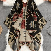 Resim Kadın Şık Geometrik Desenli Yelek Hırka - Kahverengi & Çizgili Kazak, Boat Yaka, Tüm Sezonluk Günlük Dış Giyim, Günlük Dış Giyim 