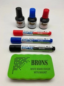 Resim Doldurulabilir 3 Renk Tahta Kalemi + Brons 30cc Mürekkep + Brons Mıknatıslı Silgi Set1 Karışık 