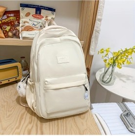 Resim Fochsia Okul Çantası Preppy Tarz Beyaz + Kolye Ayarlanabilir Askı Çok Cepli Beyaz + Kolye 