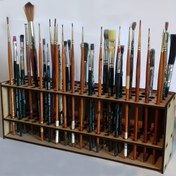 Resim 1 adet Modern Ahşap Boya Fırça Tutucu, Çıkarılabilir Bölmelerle Çoklu Yuvalı Sanat Malzemeleri Düzenleyici, Stüdyo ve Ev Kullanımı için Dayanıklı Sanatçı Araçları Depolama Rafı 