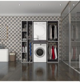 Resim Kenzlife Çamaşır-Kurutma Makinesi Dolabı Ve Giysi Dolabı Çekmeceli Hattab Sol Raf Gri 187 160 60 Banyo Çok Renkli 