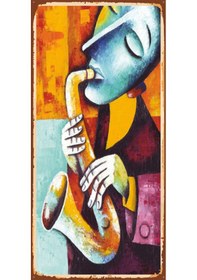 Resim hüzünlü saksafon 10 cm x 20 cm mini retro ahşap poster 