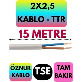 Resim Öznur 2x2,5 Ttr Kablo Beyaz Metre Seçenekli - 15 Metre 