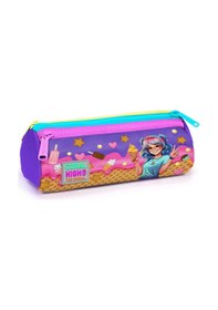 Resim Coral High Mor Pembe Dondurmalı Kız Desenli Kız Çocuk Üç Gözlü Kalemlik Çok Renkli 