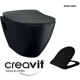 Resim Creavit Terra Mat Siyah Asma Klozet + Yavaş Kapanır Kapak 