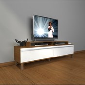 Resim Decoraktiv Ekoflex 4 Mdf Krom Ayaklı Tv Ünitesi Tv Sehpası - Ceviz - Beyaz 