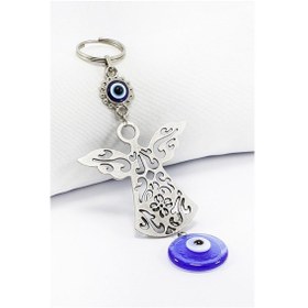 Resim El Yapımı Cam Nazar Boncuklu Melek Figürlü Anahtarlık, Hediyelik 