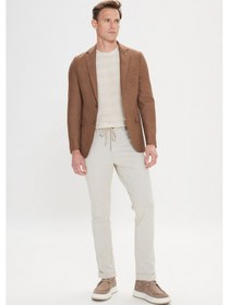 Resim AC&Co / Altınyıldız Classics Erkek Kahverengı Slim Fit Dar Kesim Mono Yaka Armürlü Blazer Ceket Kahverengı 