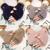 Resim Kadın Kış Sıcak Yünlü Eldiven, 1 Çift, Açık Parmak Flit Eldiven, Kalın Örgü, Esnek Polyester, Dış Mekan Kullanımı, Makine Yıkamalı ve Kuru Temizlenebilir 